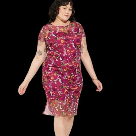 6X 30W Torrid Pink Looney Tunes Bugs Bunny Mini Mesh T Shirt Dress slip y2k 90s - Picture 1 of 10